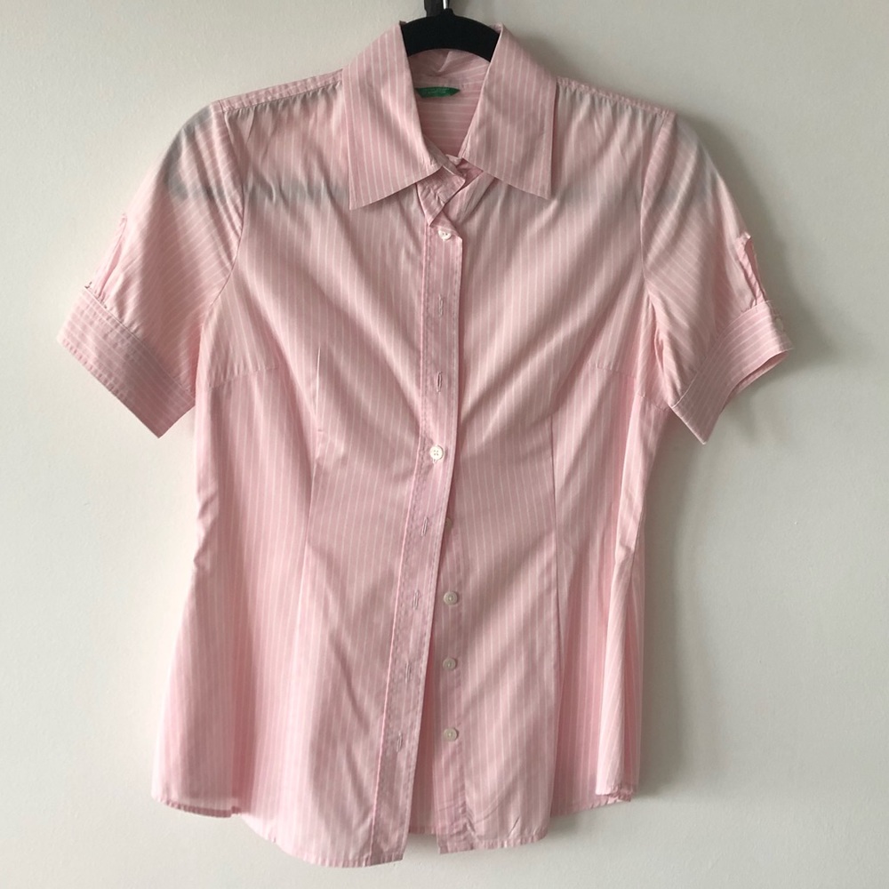Benetton pink & white stripes shirt (S)